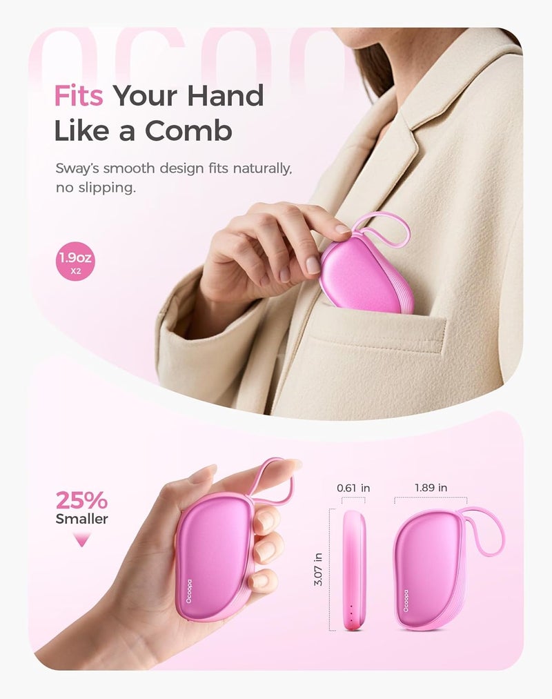 OCOOPA Hand Warmers Rechargeable 2 Pack, Ultra Slim Electric Hand Warmers, Portable Pocket Heater, Comb-Inspired, Fits in Gloves,UL Certified, Winter Essentials,UT5 Sway - Image 3